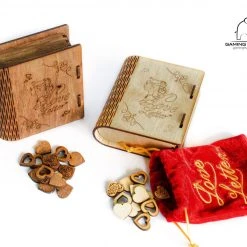 Gaming Trunk - Secret Letter Case And 14 Wooden Heart Tokens For Love Letter (Walnut)