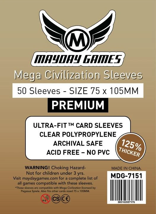 Mayday Games Mayday Sleeves - Mega Civilization Sleeves (75x105mm) - Premium May 30-Jun 5, 2022 1 Mayday Games Mayday Sleeves - Mega Civilization Sleeves (75x105mm) - Premium May 30-Jun 5, 2022