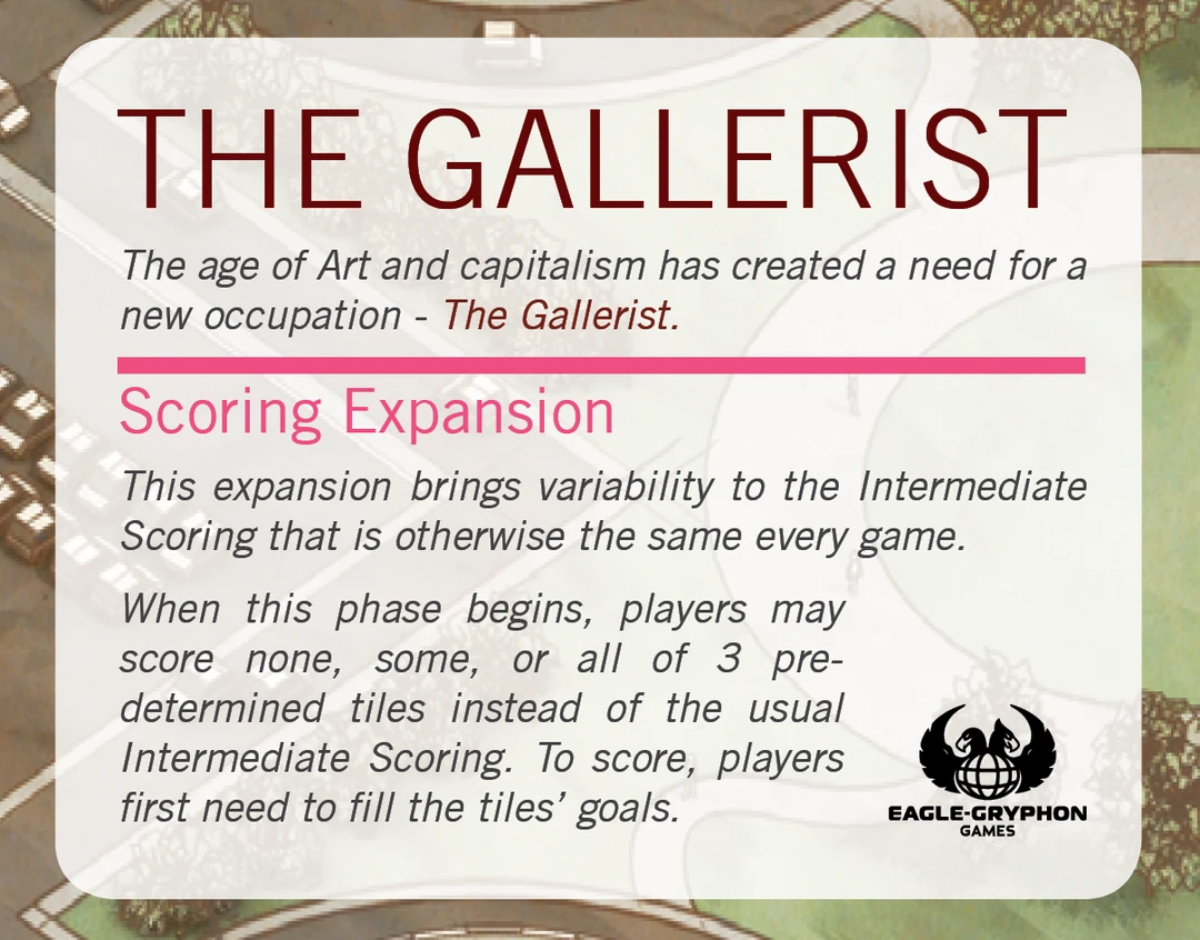 Eagle-Gryphon Games Board Games The Gallerist: Scoring Expansion 1 Eagle-Gryphon Games Board Games The Gallerist: Scoring Expansion